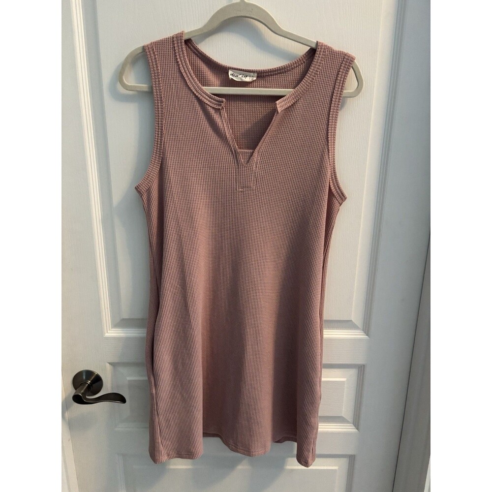 New In Tank Dress Waffle Knit Pockets Classic Sz Large Neutral Mauve Pink